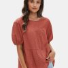 Women's Summer Tops Dressy Casual Short Lantern Sleeve Shirts Crew Neck Hollow Out Lace Embroidered Blouses Shirts