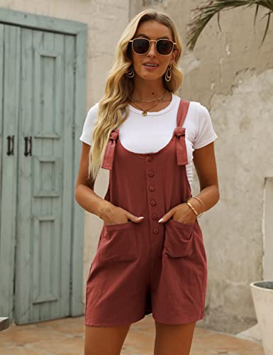 Women's Casual Summer Cotton Linen Rompers Overalls Jumpsuit Shorts