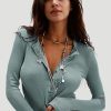 Womens Henley Tunic Shirts Long Sleeve Slim Fit Basics Ribbed Crewneck Button up Tops