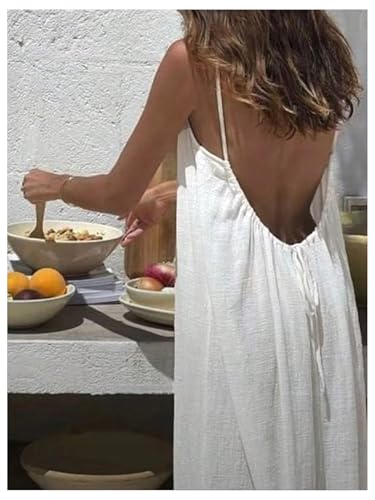Women's Open Back Spaghetti Strap Beach Maxi Dress Loose Flowy Vacation Sundress