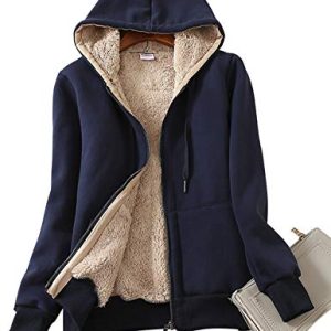 Women's Casual Full Zip Up Sherpa Lined Hoodie Sweatshirt Jacket Coat