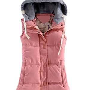 Women's Slim Sleeveless Quilted Removable Hooded Winter Puffer Vest Coat