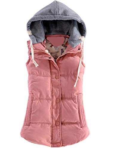 Women's Slim Sleeveless Quilted Removable Hooded Winter Puffer Vest Coat