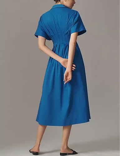 Shirt Dress for Women Summer Casual Short Sleeve Button Down Loose Pleated Maxi Sundress with Pockets
