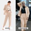Women's Business Blazer and High Elastic Waist Pant Suit Set Loose Fit Casual Fall Winter 2 Piece Suits for Work