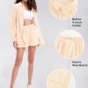 Women's Summer 2 Piece Sets Long Sleeve Button Down Shirts Matching Short Sets Beach Vacation Cruise Outfits 2025