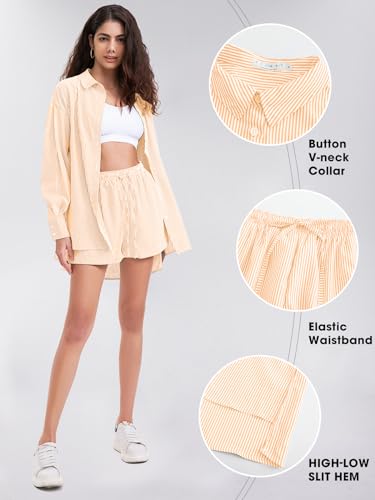 Women's Summer 2 Piece Sets Long Sleeve Button Down Shirts Matching Short Sets Beach Vacation Cruise Outfits 2025