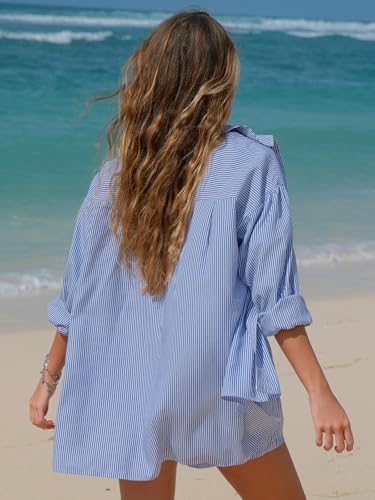 Women's Summer 2 Piece Sets Long Sleeve Button Down Shirts Matching Short Sets Beach Vacation Cruise Outfits 2025
