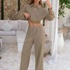 Women Fall 2 Piece Outfits Long Sleeve Zip Up Crop Sweatshirts Jacket Wide Leg Pants Airport Travel Matching Sets 2025