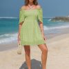 Women's 2025 Summer Casual Square Neck Dresses Ruffle Short Sleeve Swiss Dot Flowy Mini Dress