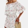 Women's Summer Floral Romper Dress Off Shoulder Ruffle Elastic Wasit Wide Leg Shorts Jumpsuit Vacation Beach 2025