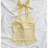 Women's Twist Front Tie Halter Neck Split Hem Backless Summer Going Out Crop Top