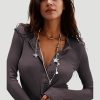Womens Henley Tunic Shirts Long Sleeve Slim Fit Basics Ribbed Crewneck Button up Tops
