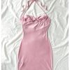 Women's Y2k Cut Out Metal 3D Flower Halter Mini Dress Ruched Bodycon Sexy Clubbing Dress