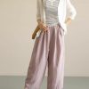 Womens Linen Pants Summer Casual Capris Cropped Wide Leg Beach Trousers with Pockets