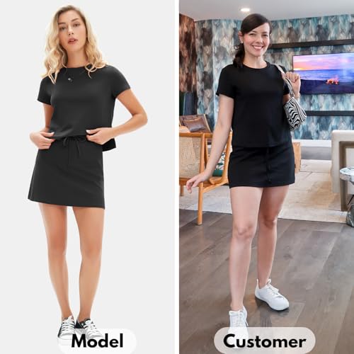 Womens Summer 2 Piece Short Skirt Sets Short Sleeve Tshirt Matching Tennis Skort Dressy Cotton Travel Vacation Outfits
