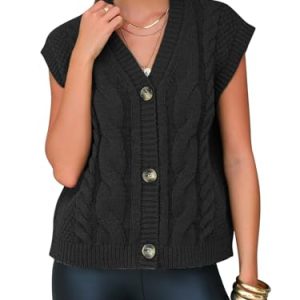 Women's Fall Fashion Sweaters Vest Tops Sleeveless Button Down V Neck Chunky Cable Knit Cardigan Trendy Outfits 2025