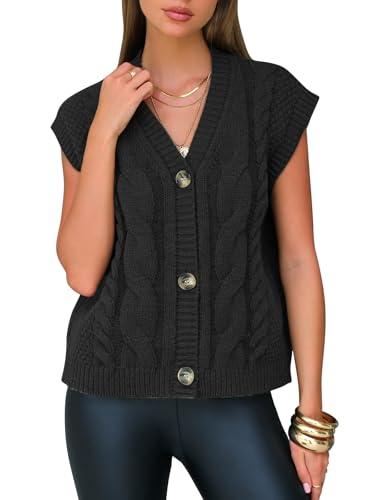 Women's Fall Fashion Sweaters Vest Tops Sleeveless Button Down V Neck Chunky Cable Knit Cardigan Trendy Outfits 2025