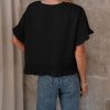 Yeokou Womens Short Sleeve Sweater Round Neck Ruffled Hem Knit Crochet Pullover Summer Fall Casual Top Blouse
