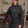 Women 2 Piece Sweater Skirt Sets Mock Neck Long Sleeve Knit Pullover Top Matching Mini Skirts Fall Winter Outfits 2025