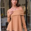 Womens Long Sleeve Off Shoulder Shirts Fall Loose Casual Oversized Going Out Tops Outfits 2025 Trendy Clothes