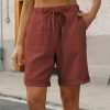 Womens Casual Loose Elastic Drawstring Summer Beach Bermuda Pocketed Shorts