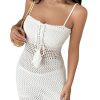 Women's Crochet Knitted Sheer Hollow Out Lace Up Sexy Bodycon Mini Cami Dress