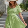 Women's 2025 Summer Casual Square Neck Dresses Ruffle Short Sleeve Swiss Dot Flowy Mini Dress