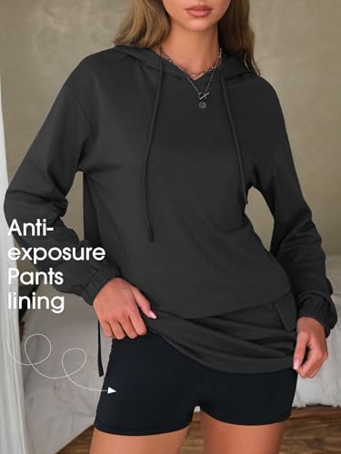 Women 2 Piece Sets Cotton Sweatsuits Fall Hooded Sweatshirt Cargo Skort Skirt Stretchy Tracksuit Casual Tennis Pockets