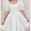 Girl's Summer Puff Sleeve Bow Back Party Graduation Dress A Line Flowy Fancy Dress