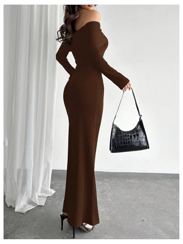 Women's Off Shoulder Bodycon Maxi Dress Long Sleeve Wedding Guest Party Long Dress