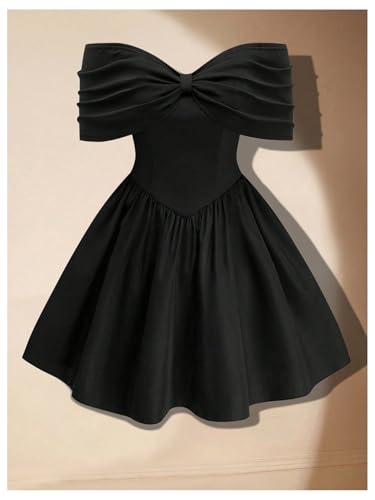 Women's Plus Size Off The Shoulder Bow Dress Ruched Fit and Flare Elegant Vintage Dress