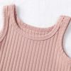 Girl's 2 Piece Solid Scoop Neck Sleeveless Ribbed Knit Short Romper Jumpsuit