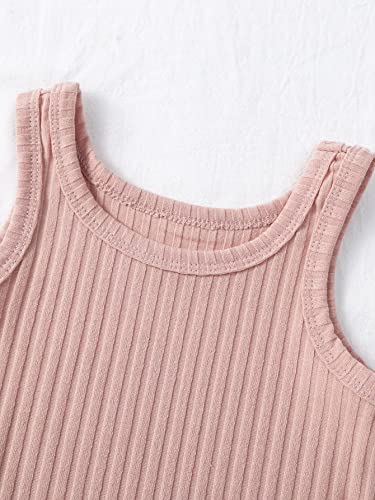 Girl's 2 Piece Solid Scoop Neck Sleeveless Ribbed Knit Short Romper Jumpsuit