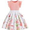 Girl's Summer Floral Dress Ruffle Sleeve A Line Flowy Ribbed Boho Vacation Dress