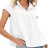 Women's 2025 Summer Cap Sleeve Tops Loose Button Down Dress Shirt Casual V Neck Pleated Textured Work Blouse
