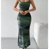 Women's Tie Dye Mesh Maxi Dress Cowl Neck Backless Sexy Bodycon Party Long Dress