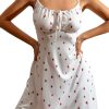 Women's Sexy Strawberry Pajama Dress Bow Sweetheart Neck Sleeveless Babydoll Nightgown Pj Sleep Dress