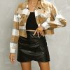 Women's Fashion Cropped Flannel Shirt Plaid Shacket Long Sleeve Button Down Jackets Coat