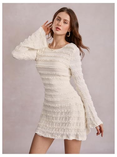 Women's Bell Long Sleeve Tie Backless Bodycon Mini Dress Sexy Party Night Dresses