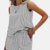 Women's Summer 2 Piece Outfits Sleeveless Tank Top Matching Shorts Sets Cotton Striped Sweatsuits Vacation Beach 2025