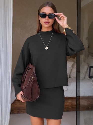 Women 2 Piece Sweater Skirt Sets Mock Neck Long Sleeve Knit Pullover Top Matching Mini Skirts Fall Winter Outfits 2025
