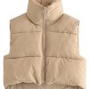 Women's Cropped Puffer Vest Zip Up Stand Collar Sleeveless Outerwear with Pockets