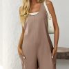 Casual Sleeveless Rompers for Women Summer Beach Vacation Stretchy Cotton Racerback Overall Shorts with Pockets