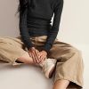Women's Waffle Knit Tops Long Sleeve Shirts Casual Slim Fitted Crew Neck Pullover Shirts