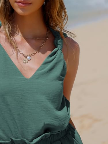 Womens Summer 2 Piece Sets Sleeveless V Neck Knotted Tank Tops Shorts Matching Sets Vacation Cruise Beach Outfits 2025