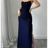Women's Cowl Neck Mesh Maxi Dress Ruched High Slit Sexy Bodycon Cocktail Party Dress