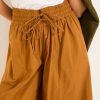 Women Casual Wide Leg Pants Summer Cotton High Rise Elastic Waist Cropped Capris Trousers with Pockets