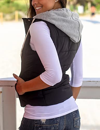 Yeokou Women's Slim Sleeveless Quilted Removable Hooded Winter Puffer Vest Coat