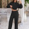 Women Fall 2 Piece Outfits Long Sleeve Zip Up Crop Sweatshirts Jacket Wide Leg Pants Airport Travel Matching Sets 2025